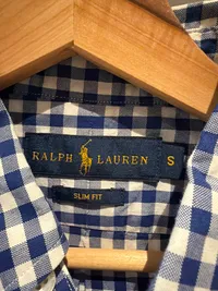 Ralph Lauren Herren Hemd Kariert Langarm Blau Weiß Gr. S Button-Down 4