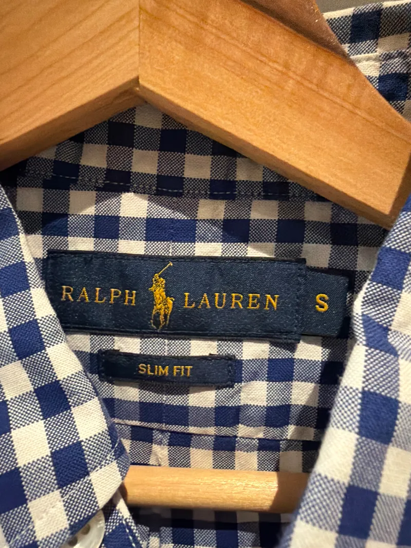Ralph Lauren Herren Hemd Kariert Langarm Blau Weiß Gr. S Button-Down 4