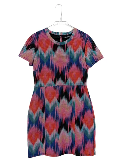 Desigual Damen Kleid Gr. L Mehrfarbig Abstrakt Kurzarm Freizeitkleid