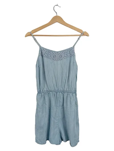 Superdry Damen Jumpsuit Kurz Gr. 36/S Hellblau Lyocell Spitze