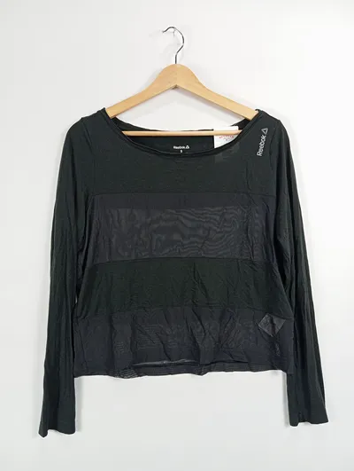 Reebok Damen Langarmshirt Modal Sport Fitness Gr. S Schwarz