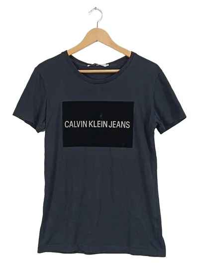Calvin Klein Jeans Damen T-Shirt Gr. L Schwarz Logo-Print Baumwolle