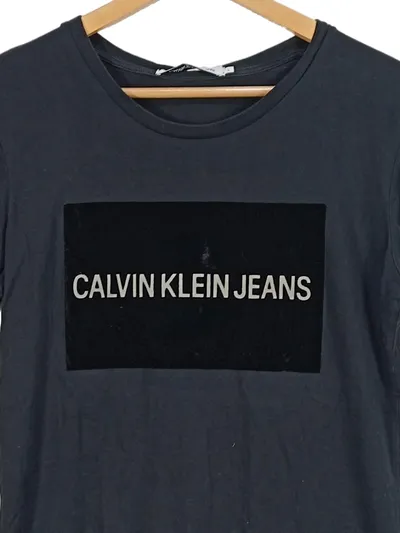 Calvin Klein Jeans Damen T-Shirt Gr. L Schwarz Logo-Print Baumwolle