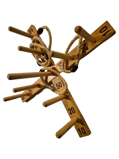 Ringwurfspiel Holz Ring Toss Wurfspiel Outdoor Gartenspiel mit Seilringen