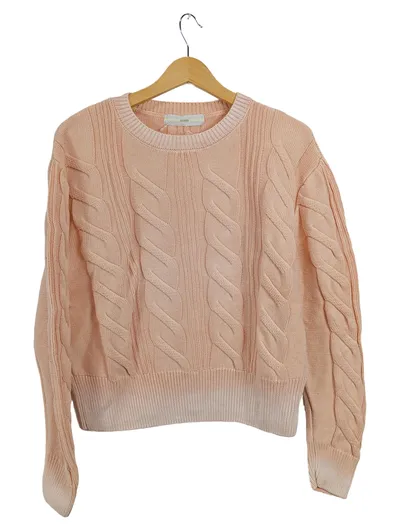 GUESS Damen Pullover Strickpullover Zopfmuster Gr. 40 L Rosa Baumwolle Modal