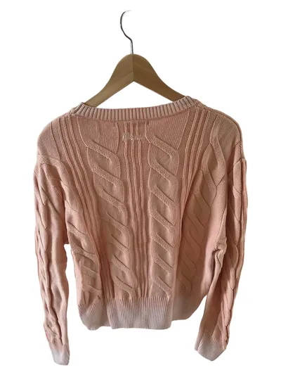 GUESS Damen Pullover Strickpullover Zopfmuster Gr. 40 L Rosa Baumwolle Modal