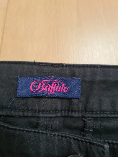 BUFFALO Damen Stoffhose Schwarz Gr. 32 W24 Slim Fit Wolle Elasthan