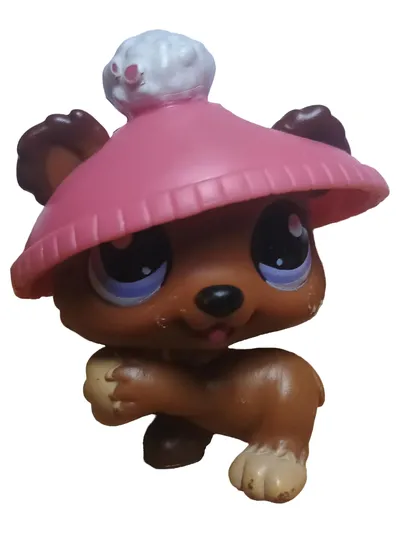 Hasbro Littlest Pet Shop LPS Hund Figur #38776 mit rosa Mütze Braun