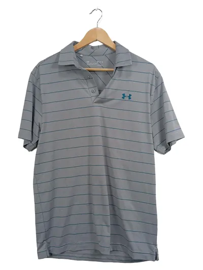 Under Armour Poloshirt Herren Gr. M Grau Gestreift HeatGear Loose Fit Sport Golf