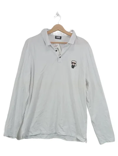 KARL LAGERFELD Herren Langarm Poloshirt Weiß Gr. XL Casual