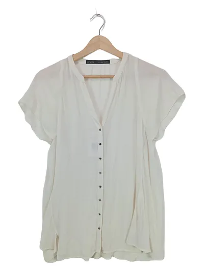 ZARA BASIC Damen Bluse Kurzarm Weiß Viskose Gr. S 36