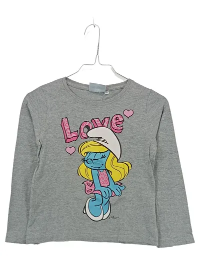 Die Schlümpfe Langarmshirt Schlumpfine Mädchen Gr. 140 Grau Love Baumwolle