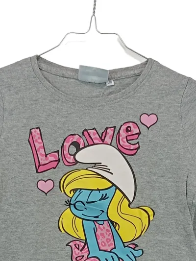 Die Schlümpfe Langarmshirt Schlumpfine Mädchen Gr. 140 Grau Love Baumwolle