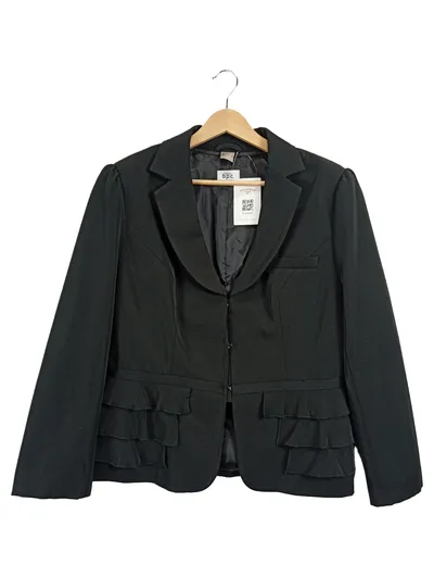 BONPRIX COLLECTION Damen Blazer Jacke Rüschen Schwarz Gr. 42 XL