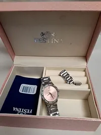 Festina Quarz Damenuhr Silber Edelstahl Elegant Strass 18cm 6