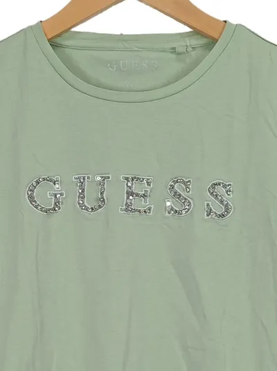 GUESS Damen T-Shirt Gr. S Mintgrün Strass Logo Pailletten Baumwolle