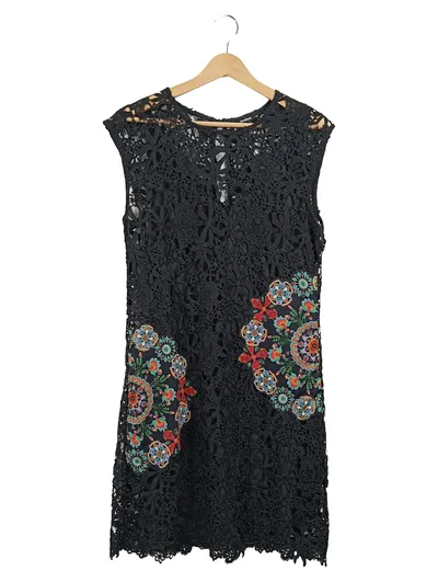 Desigual Damen Sommerkleid Spitze Floral Muster Gr. 40 Schwarz Feminin