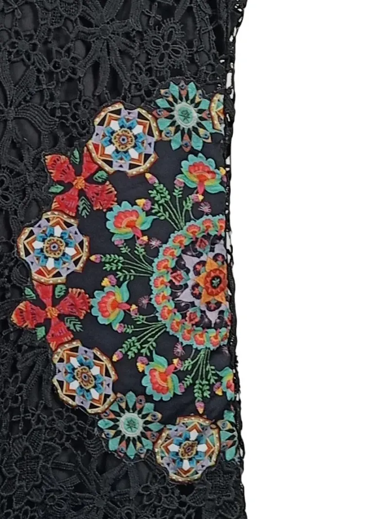 Desigual Damen Sommerkleid Spitze Floral Muster Gr. 40 Schwarz Feminin 4