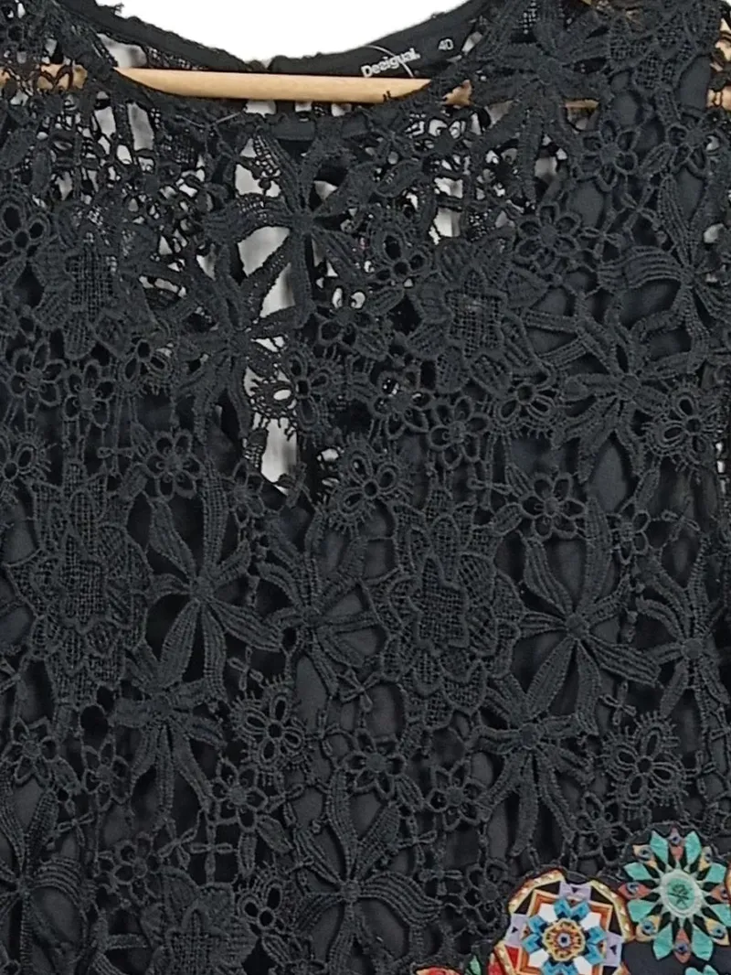 Desigual Damen Sommerkleid Spitze Floral Muster Gr. 40 Schwarz Feminin 7