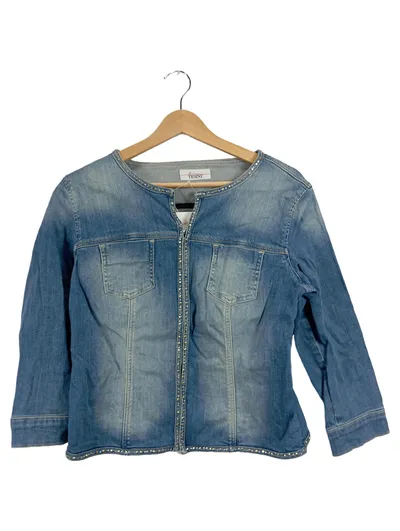 Linea Tesini Damen Jeansjacke Gr. L Blau Strass Denim Jacke