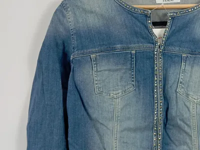 Linea Tesini Damen Jeansjacke Gr. L Blau Strass Denim Jacke