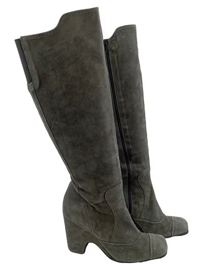 Elégance Paris Damen Stiefel Gr. 38 Grau Wildleder Keilabsatz Elegant