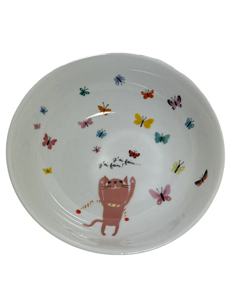 Djeco Kinderteller Keramik Katze Schmetterling Weiß 17 cm Kindergeschirr 1