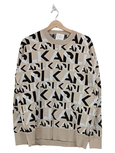 KARL LAGERFELD Pullover Herren Beige M Schriftzug Streetwear
