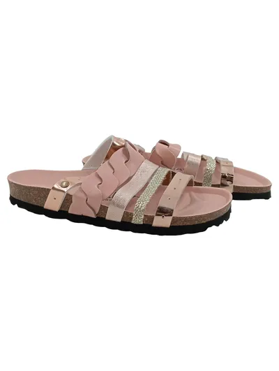 Blue Bay Damen Pantoletten Gr. 38 Rosa Metallic Kork Fußbett Sommer