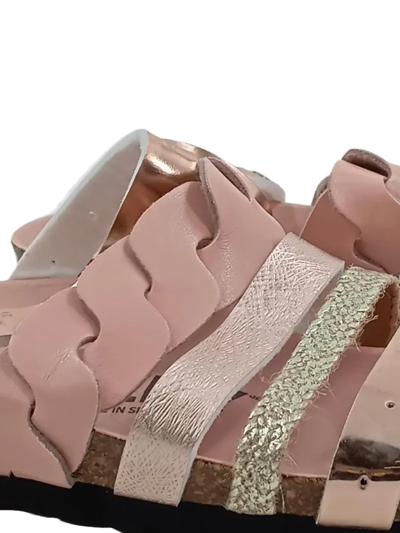 Blue Bay Damen Pantoletten Gr. 38 Rosa Metallic Kork Fußbett Sommer 3