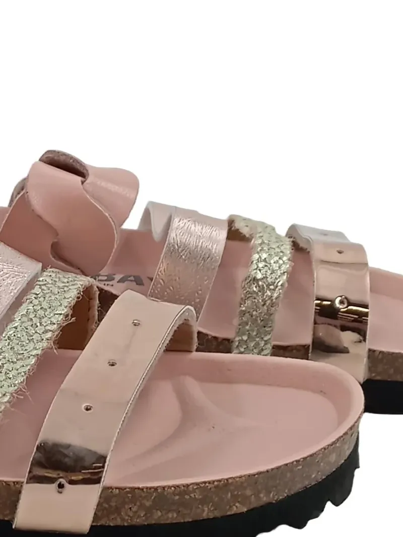Blue Bay Damen Pantoletten Gr. 38 Rosa Metallic Kork Fußbett Sommer 4