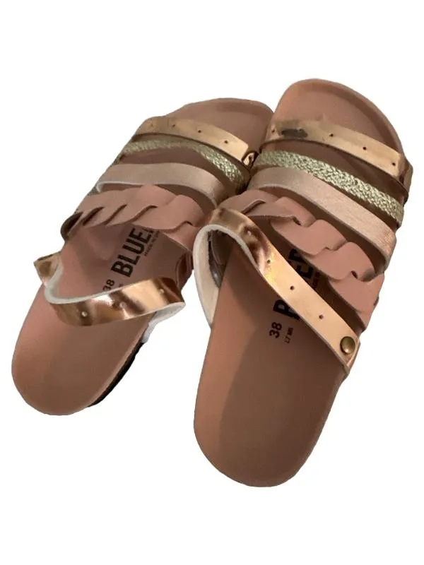 Blue Bay Damen Pantoletten Gr. 38 Rosa Metallic Kork Fußbett Sommer 5