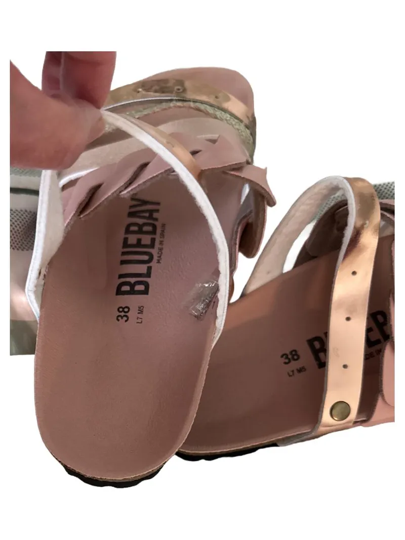 Blue Bay Damen Pantoletten Gr. 38 Rosa Metallic Kork Fußbett Sommer 6