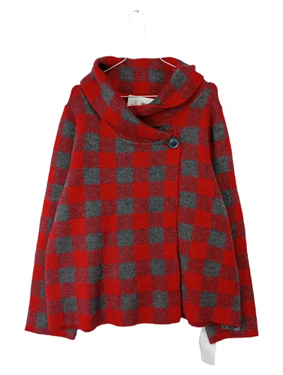 Ellen Tracy Damen Strickjacke Kariert Rot Langarm Knopf Gr. 46 3XL