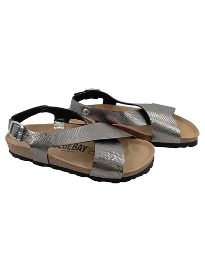 Blue Bay Damen Sandalen Gr. 38 Silber Metallic Leder Made in Spain