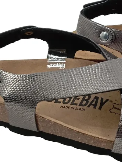 Blue Bay Damen Sandalen Gr. 38 Silber Metallic Leder Made in Spain