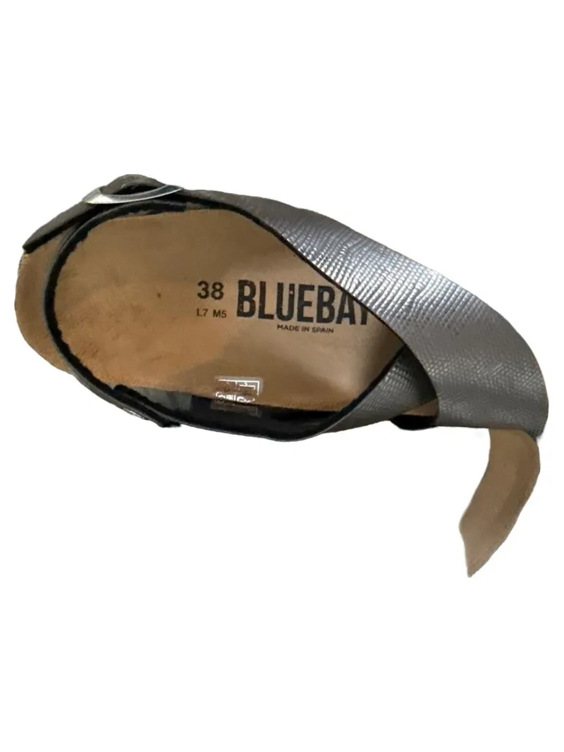 Blue Bay Damen Sandalen Gr. 38 Silber Metallic Leder Made in Spain 3