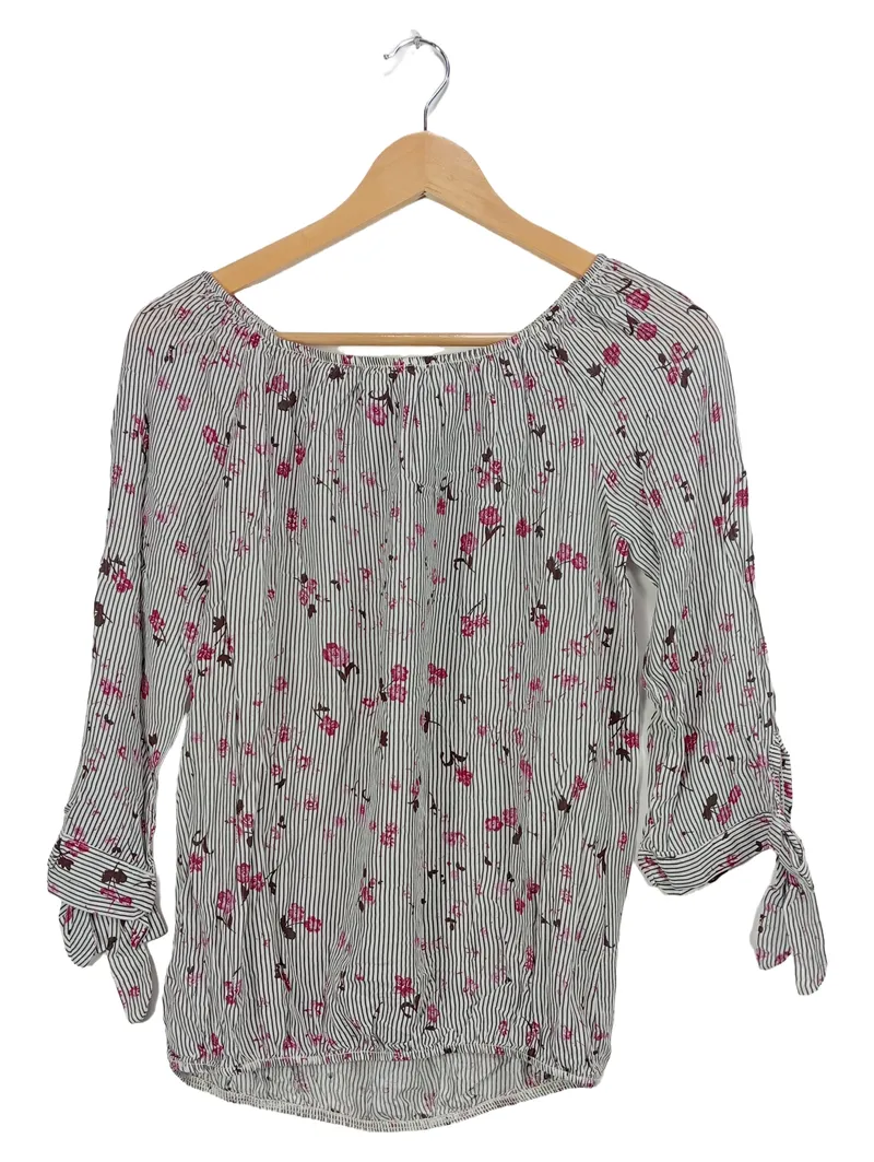 Cartoon Damen Bluse Gr. S 36 gestreift Blumenmuster 3/4-Arm 1