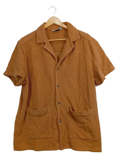 ASOS Design Herren Freizeithemd Braun Gr. S Kurzarm Baumwolle Casual