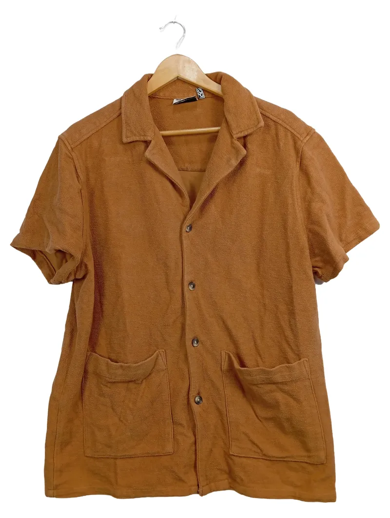 ASOS Design Herren Freizeithemd Braun Gr. S Kurzarm Baumwolle Casual 1