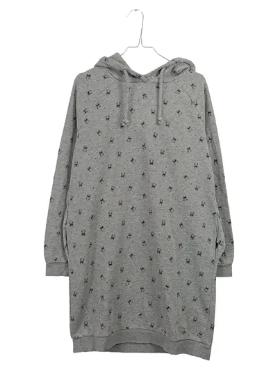 FB Sister Damen Hoodie Kleid Gr. S Grau Eulen Muster Kapuze