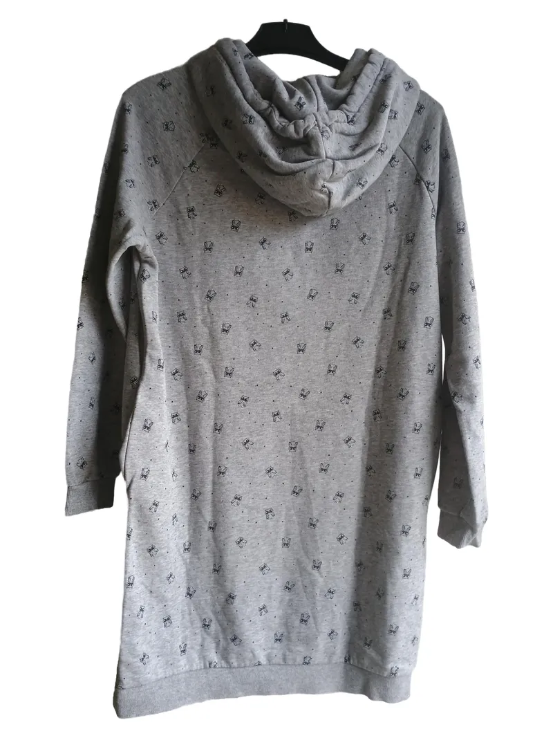 FB Sister Damen Hoodie Kleid Gr. S Grau Eulen Muster Kapuze 2