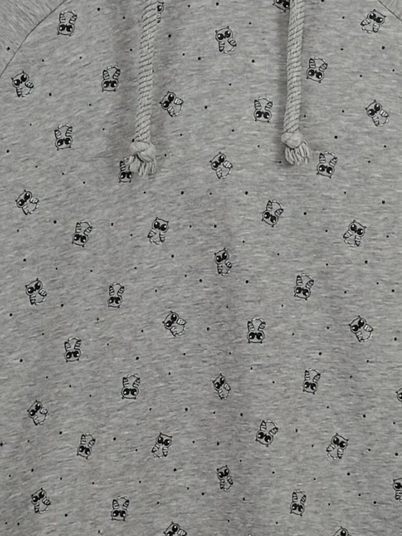 FB Sister Damen Hoodie Kleid Gr. S Grau Eulen Muster Kapuze 3