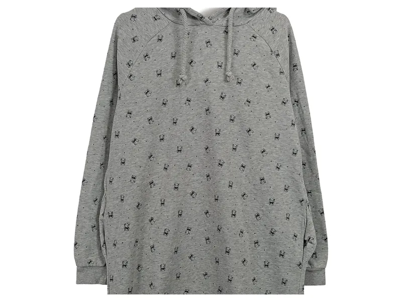 FB Sister Damen Hoodie Kleid Gr. S Grau Eulen Muster Kapuze 6