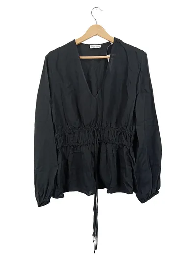 Marc O'Polo Damen Hemdbluse Gr. 42/XL Schwarz V-Ausschnitt Elegant