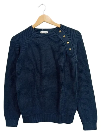 Mango Kinder Pullover Gr. 164 Blau Strickpullover mit Knöpfen Casual