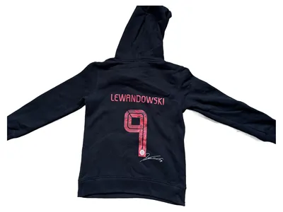 FC Bayern München Kapuzenpullover Kinder Gr. 140 Schwarz Sportlich Lewandowski 9