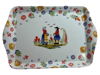 Henriot-Quimper Serviertablett Bretonisches Motiv Weiß 21x14 cm