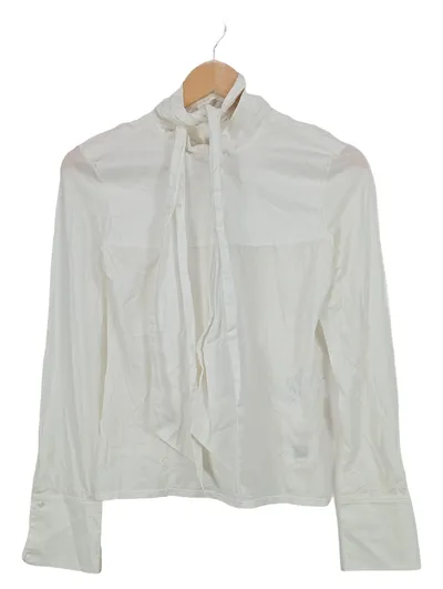 Marc Cain Damen Bluse Gr. 36/S Weiß Schleife Elegant Langarm