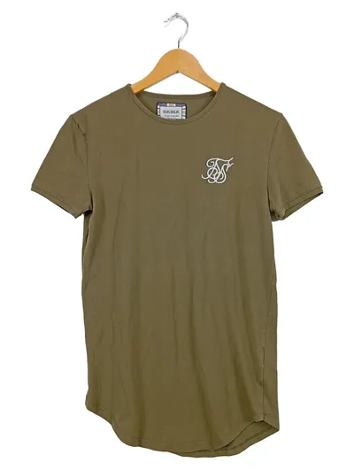 SikSilk Herren T-Shirt Gr. XS Oliv Logo Stickerei Longline Streetwear